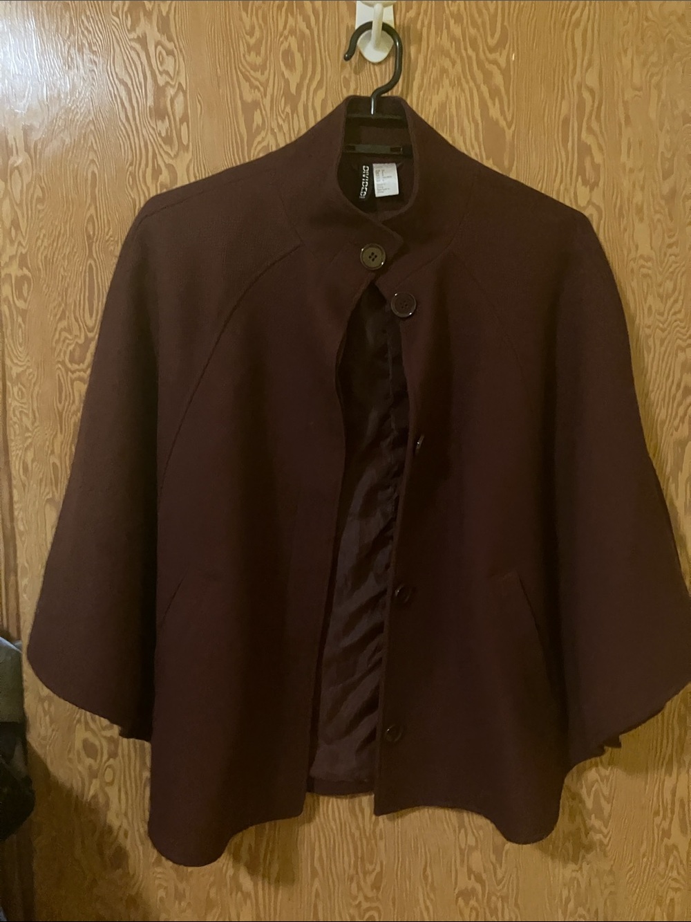 Worthington Burgundy Wool-Blend Cape with Stand Collar
